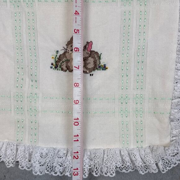 Handmade Pillow Cover Counted Cross Stitch Bunnies Lace Trim Cottage Shabby Chic - Picture 5 of 6